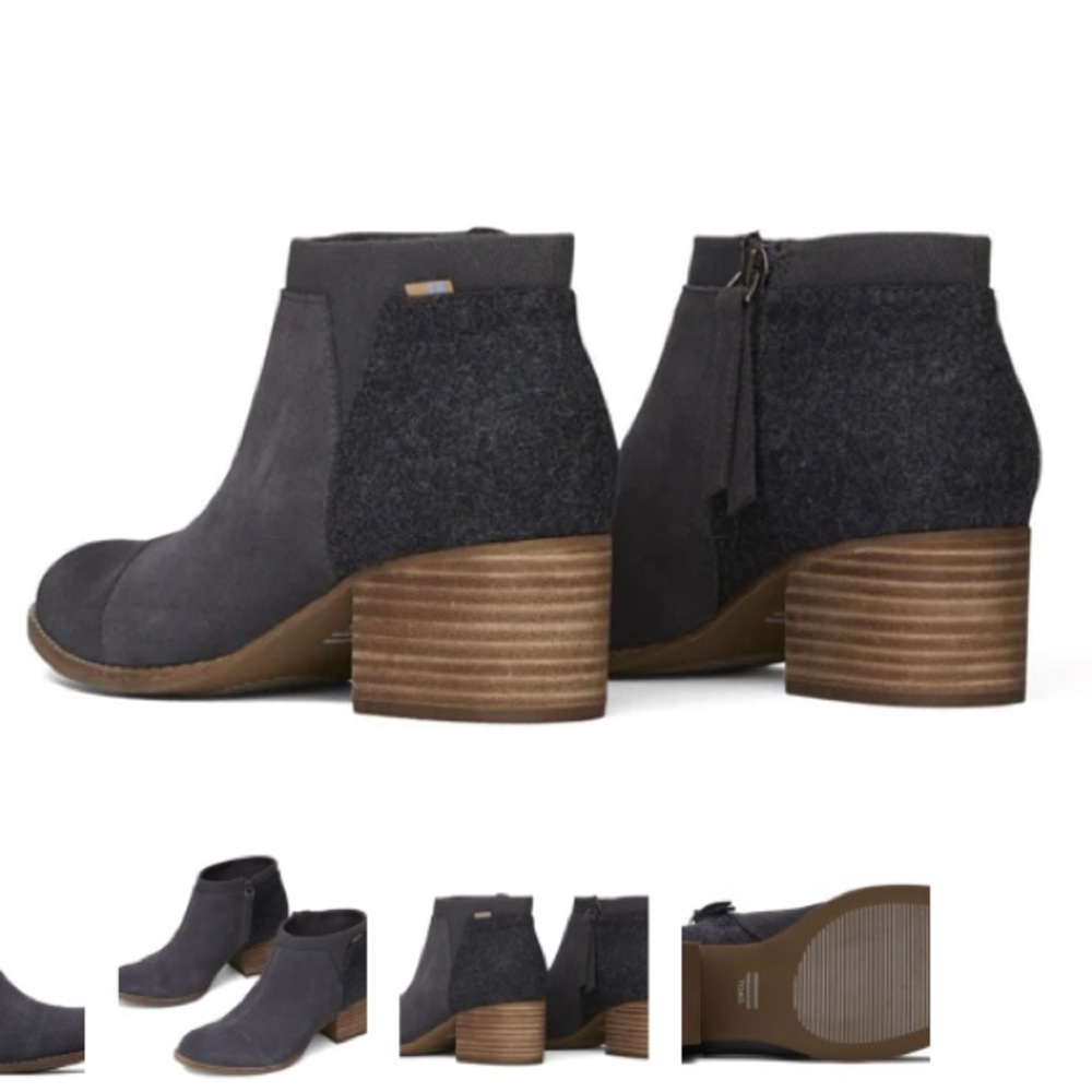 TOMS WOMENS LOREN ANKLE BOOTS - GREY SUEDE / FELT - Picture 2 of 5